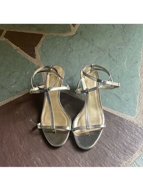 J. Crew Metallic Silver Strappy Heeled Sandals